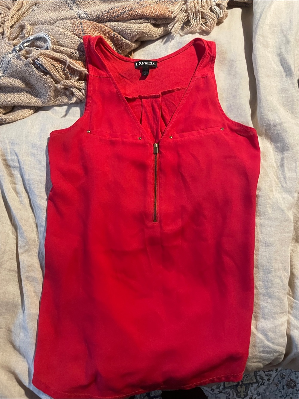 Express Women's Bright Red Zip Tank Top